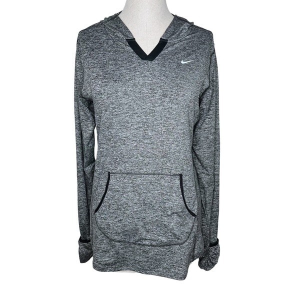 Nike Running Element Hoodie Top sz M * Hooded Heather Gray Pockets Thumb Holes - Picture 1 of 9